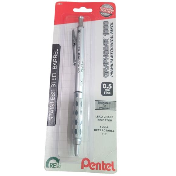 Pentel GraphGear #2 Mechanical Pencil 0.5MM Brass Barrel Silver Single Pack - Picture 1 of 3
